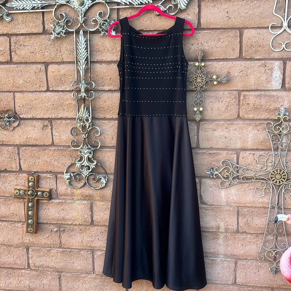 Vintage Tadaski Black Gown Maxi Dress Rhinestones Sleeveless Size 12 Evening